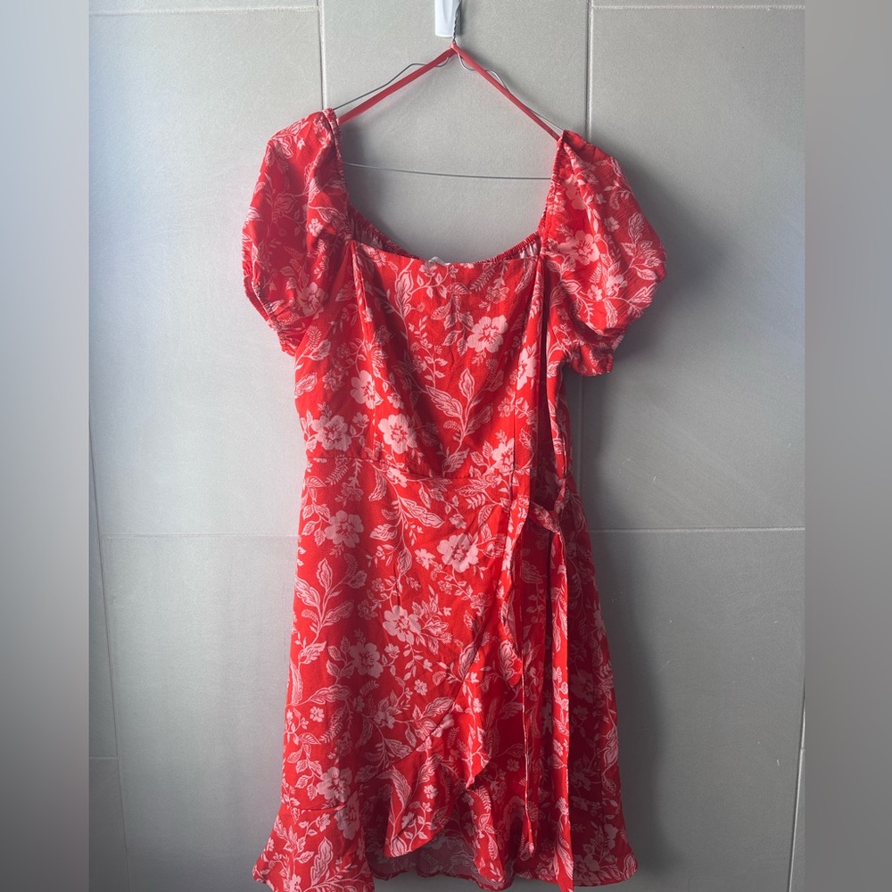 Orange Floral Puff Sleeve Dress